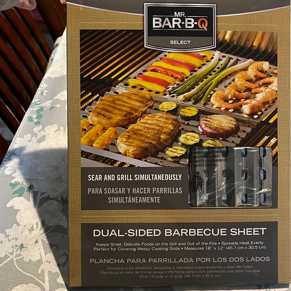 Mr. Bar-B-Q Re-Usable BBQ Sheet, Dual-Sided Stainless Steel  NWT